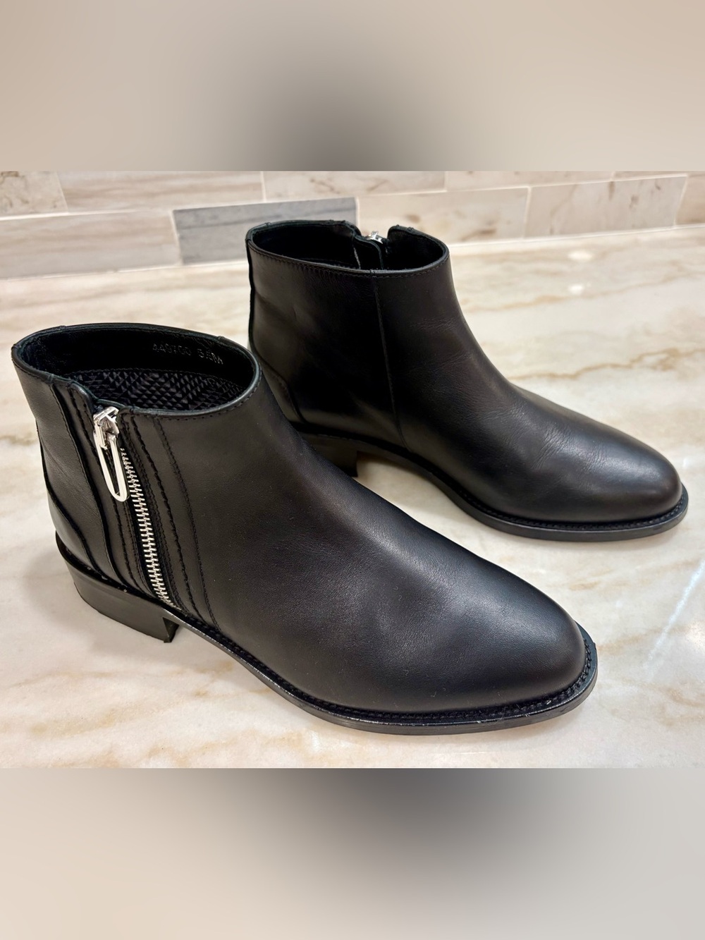 Aquatalia Black Leather Side-Zip Ankle Booties